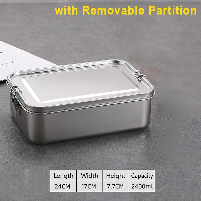 Stainless Steel Lunch Box with Removable Partition Thickened Rectangular Lunch Box Large Capacity Food Storage Bento Box