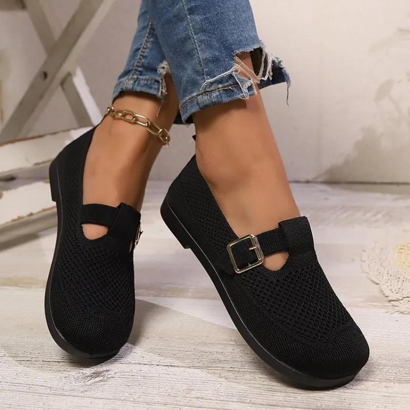 Women Lightweight Sports Shoelaces Hook and Loop Buckles Comfortable Casual Breathable Mesh Suitable for Walking Bean Shoes