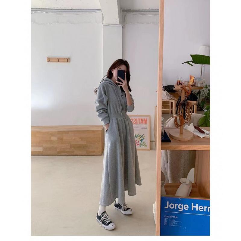 

Plus Size Hooded Sweater Dress - Long, Slim, Over-the-Knee, High Waist for Spring & Autumn 2XL чорний