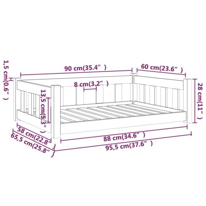 VidaXL Dog Bed White 95.5x65.5x28 Cm Solid Pine Wood 833256
