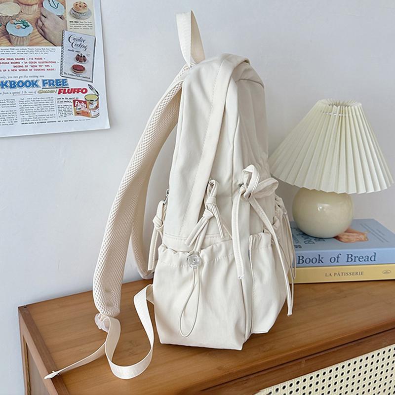 Minimalist Solid Bowknot Students Schoolbag Tutoring Bag Large Capacity Nylon Knapsack Waterproof Outdoor Travel Backpack Tote