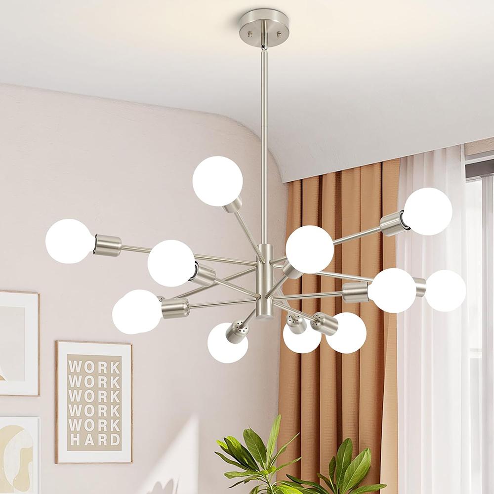 Modern Sputnik Chandeliers Light, 12-Light Chrome Chandeliers for Dining Room, Height Adjustable Ceiling Lights Farmhouse Chandelier for Kitchen