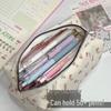 Charming Cream Floral Canvas Pencil Case: Fresh, Cute, Large-Capacity Stationery Bag