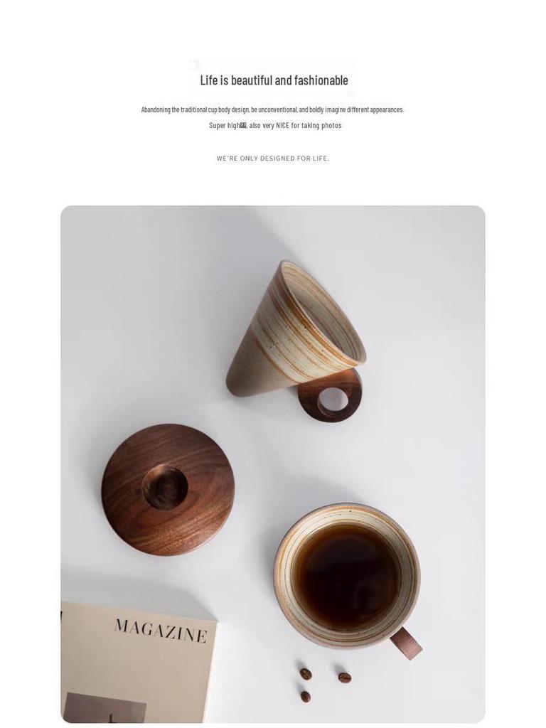 Nordic Retro Handmade Ceramic Cone Coffee Cup and Saucer Set