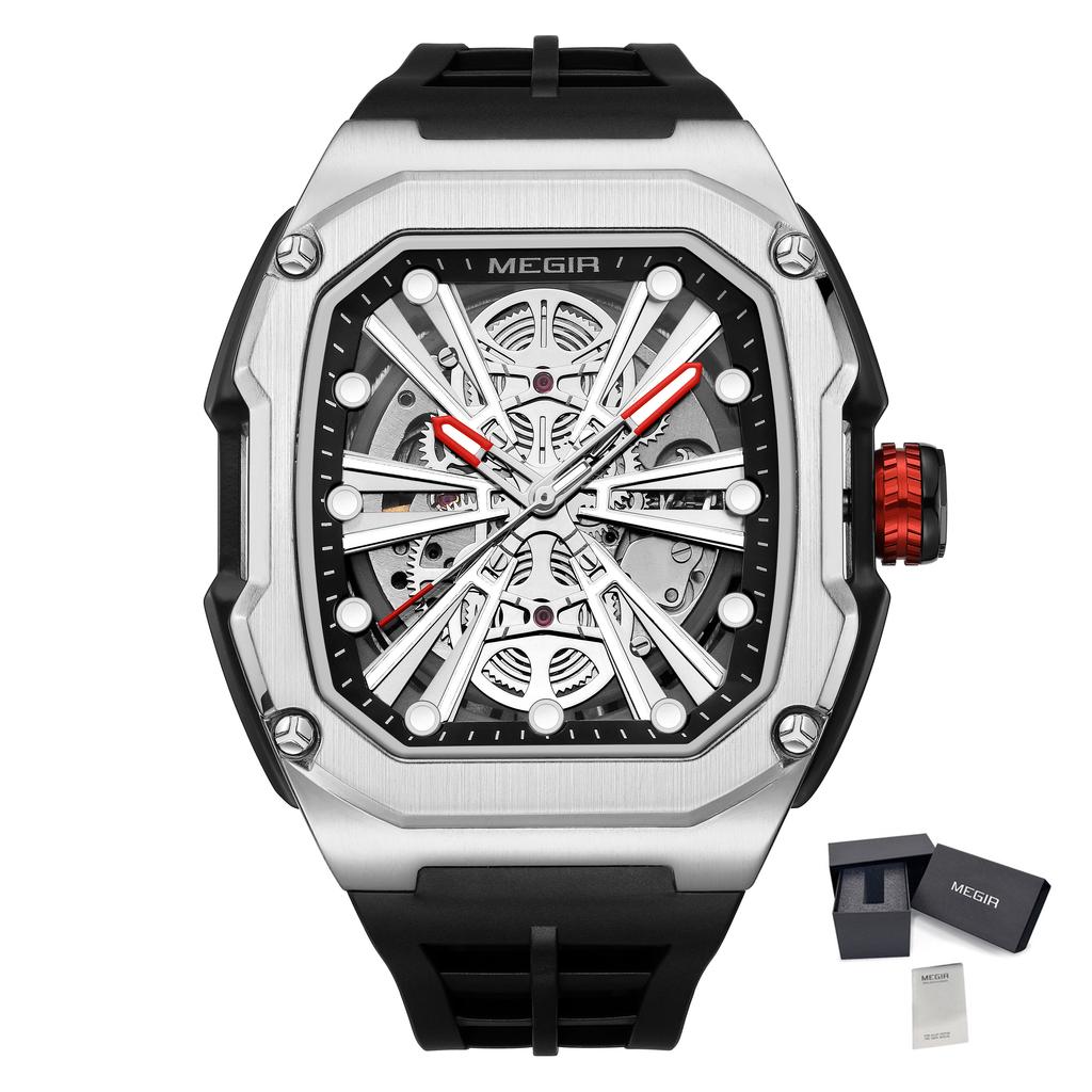 MEGIR Automatic Mechanical Watch for Men Skeleton Dial Waterproof Luminous Men's Sport Casual Wristwatch Clock Reloj Hombre 8607