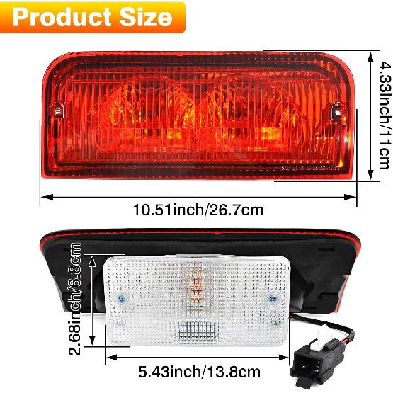 Center High Mount Stop Light Third Brake Light With Indoor LED Lamp Compatible With 1992- Ford E150 E250 E350 E450 E550 Econoline Super Duty Replaces