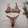 Floral Underwire Bra & Thong Set - Enhances Bust Appearance