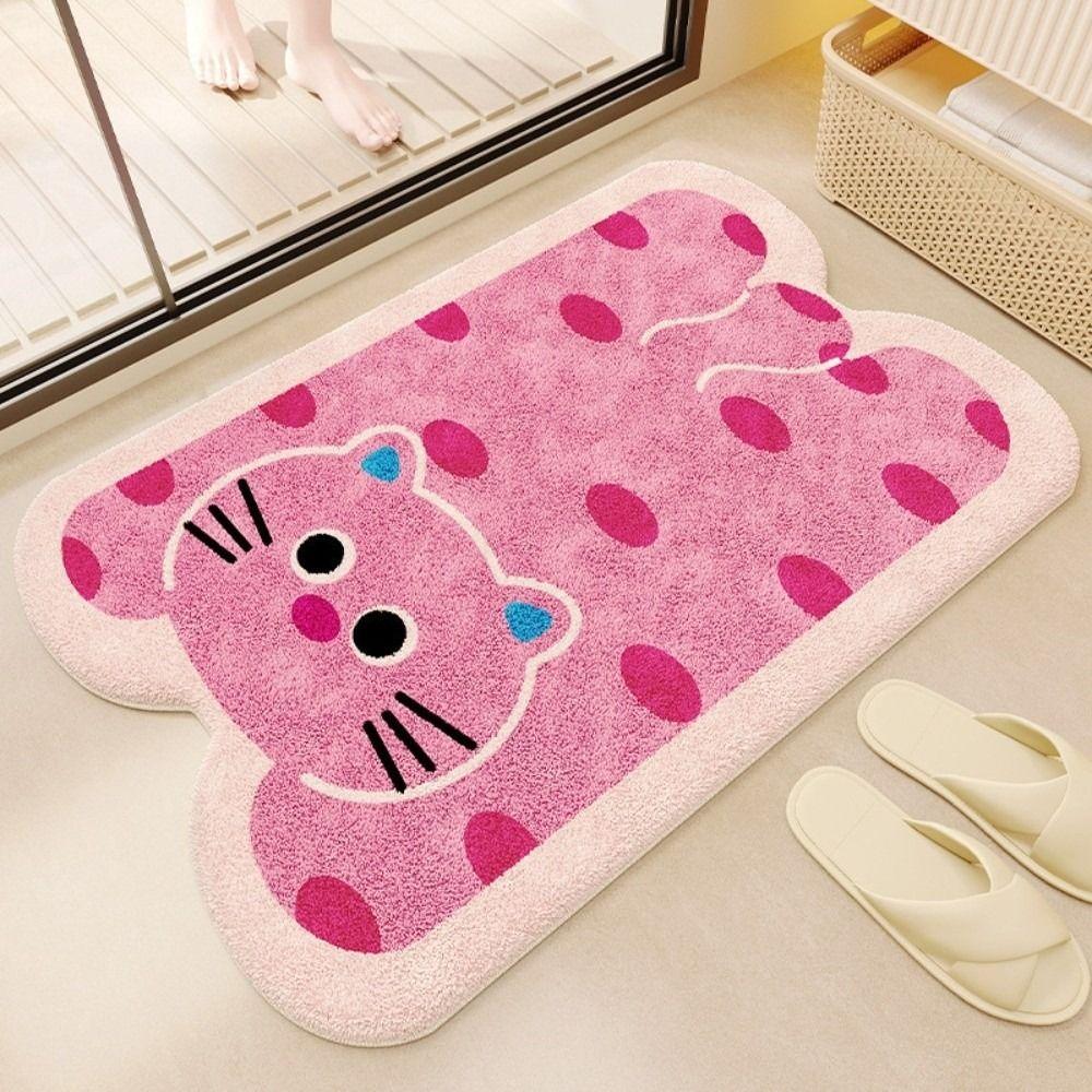 Tapis de sol de salle de bain Thème Animal Épais Design Dessin Animé Tapis de Toilettes Antidérapant Forme Irrégulière Tapis de Pied Utilisation Salle de Bain