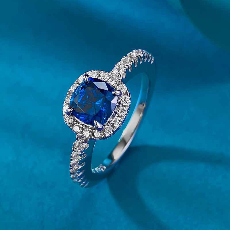 Xiancan Jewelry Royal Blue 6x6mm Square S925 Silver Engagement Ring for Women