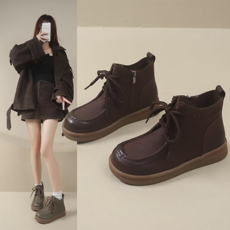 New Lace-up Boots, Women's Soft Leather Ankle Boots, Retro Boots, Women's Shoes