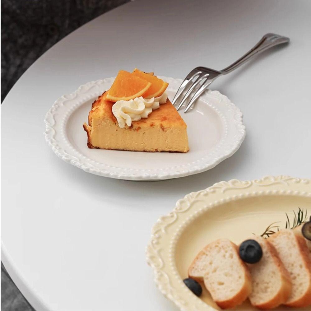 White/Yellow Color French Relief Plate Embossed Design Dessert Serving Tray Restaurant Use