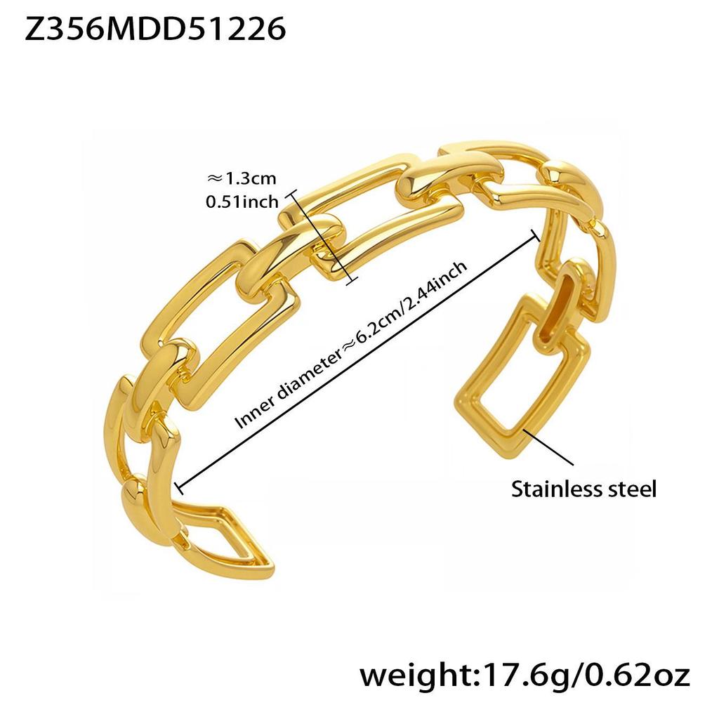 18k Gold Plated Stainless Steel Zircon Geometric Bracelet with Openable NK Chain, Super Shiny Light Luxury Style.