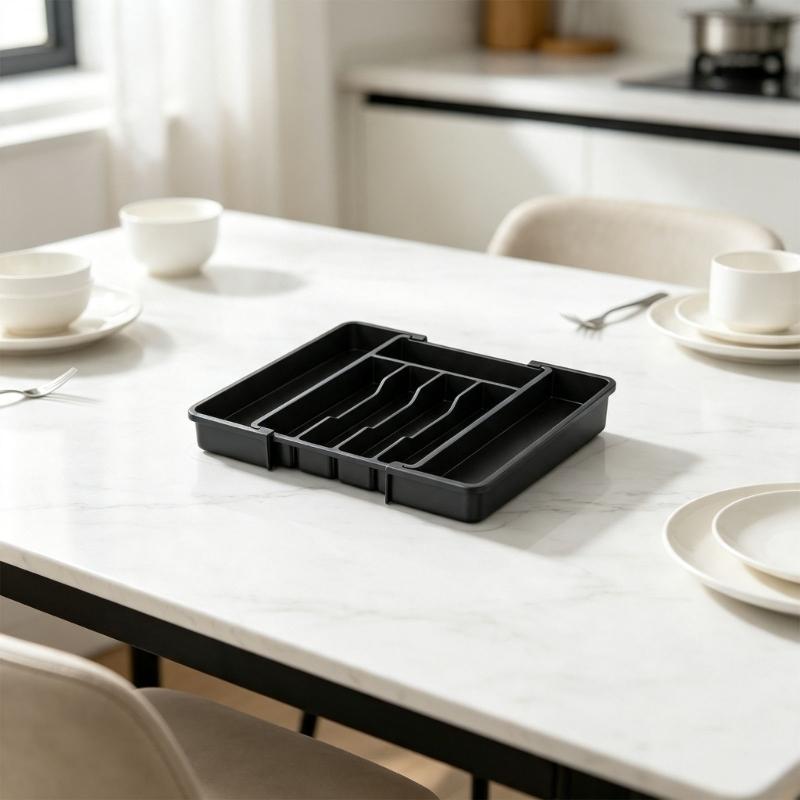 Cutlery Divider Tray for Kitchen Drawer Storage, Expandable Flatware Layout with 4 Compartment Access for Home
