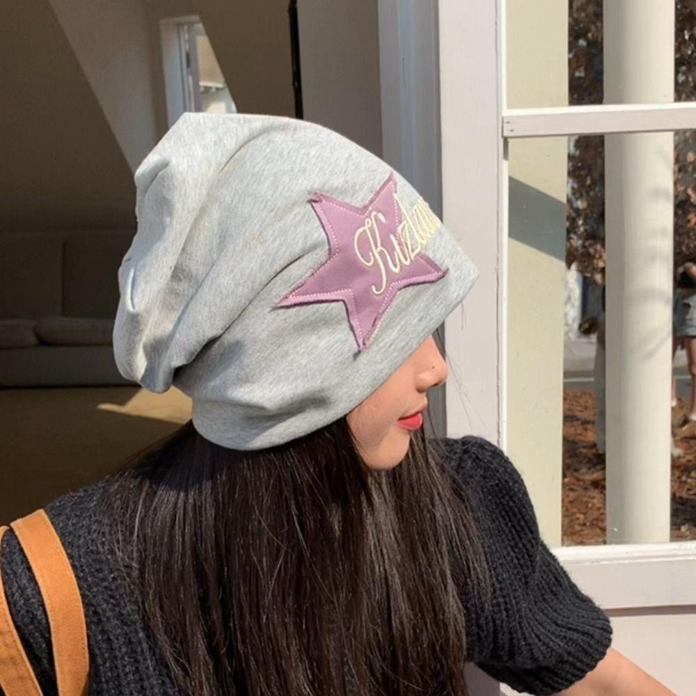 Winter College Style Embroidery Star Sticker Women Warm Cap Korean Style Caps Letter Hat Beanie Hat