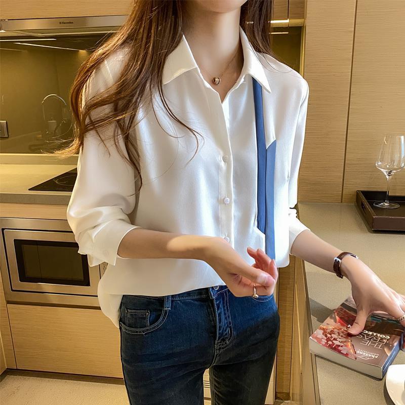 2024 Spring Women's Color Block Long Sleeve Chiffon Blouse - Professional Design