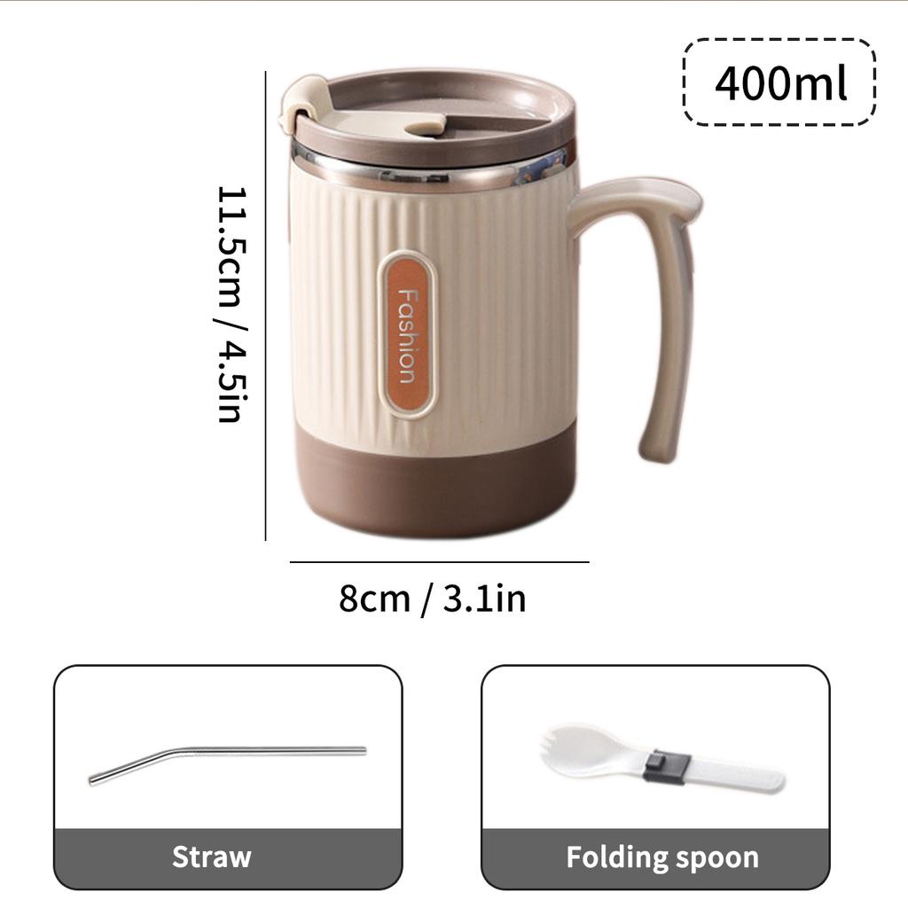 Anti Scalding Coffee Cup Office Workers Tea Coffee Mug 304 Stainless Steel Water Cup Portable Drinking Cup With Straw