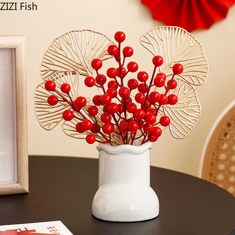 Creative Snow Boots Shape Ceramic Vase Desk Decoration Flowers Arrangement Artificial Berries Decorative Vases Modern Home Decor