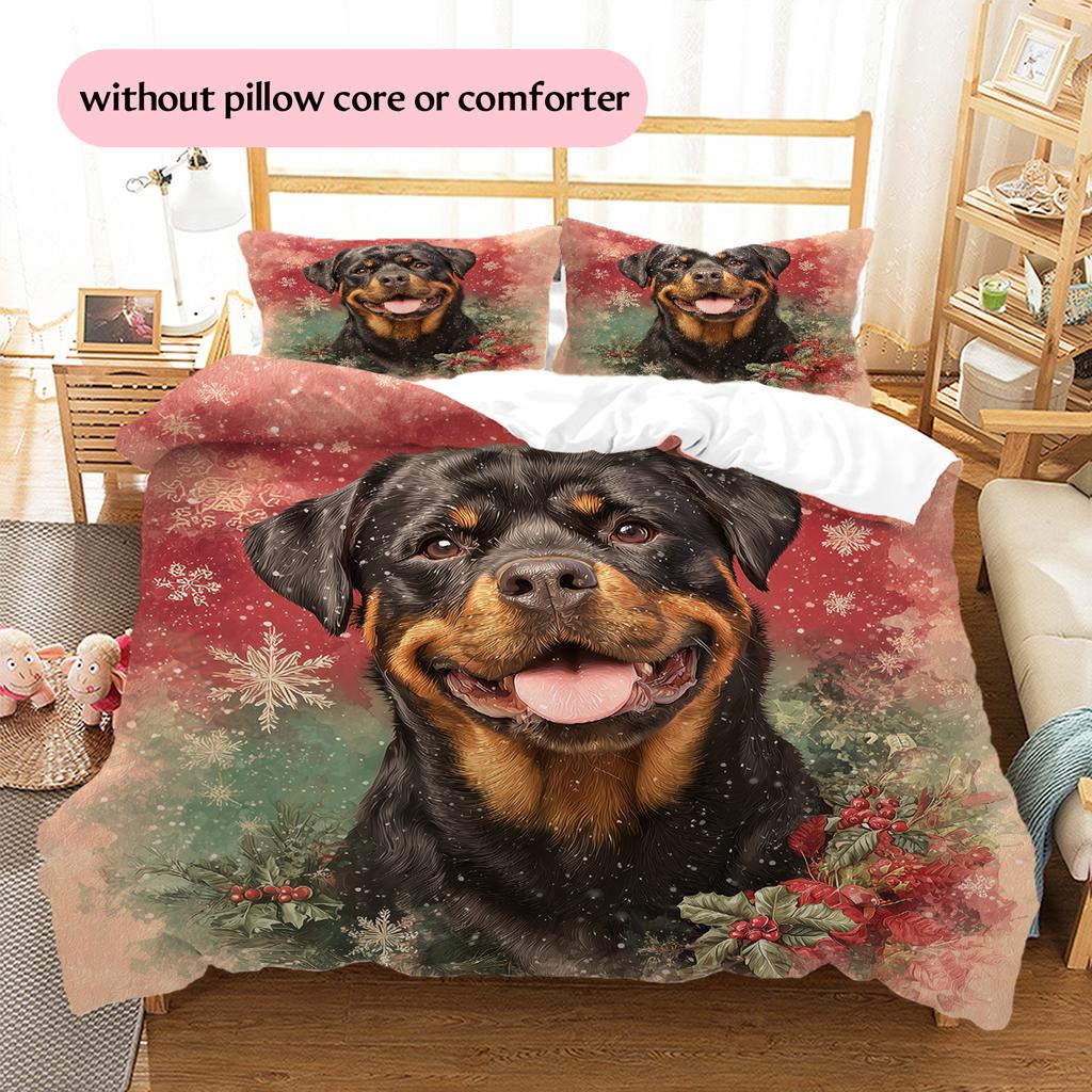 Pink Rottweiler Pattern Bedding Home Decoration Birthday Gift (1 * duvet cover + 2 * pillowcase, without core)
