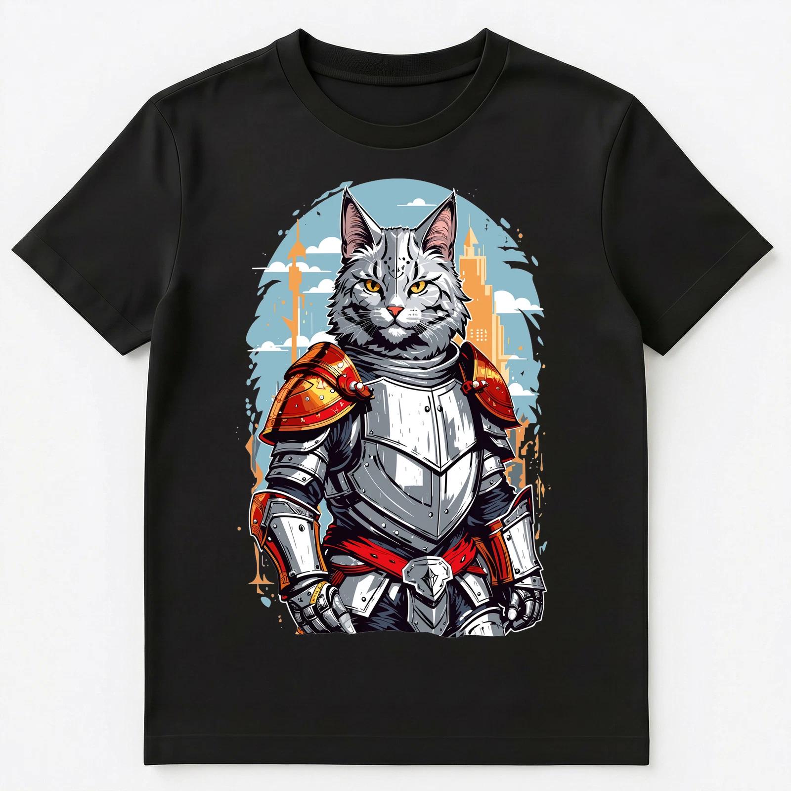 Cat In Shining Armor Knight Cat Graphic Unisex T-Shirt L