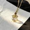 Lucky Titanium Steel 18k Gold Plated Green Zircon Pendant Necklace - Retro & Simplistic Women's Style