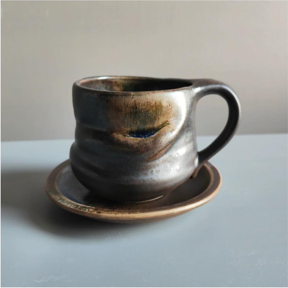 1X Japanese Style Creative Retro Ceramic Coffee Cup Mugs Saucer Set Tea Coarse Coffee Milk Cups Mug