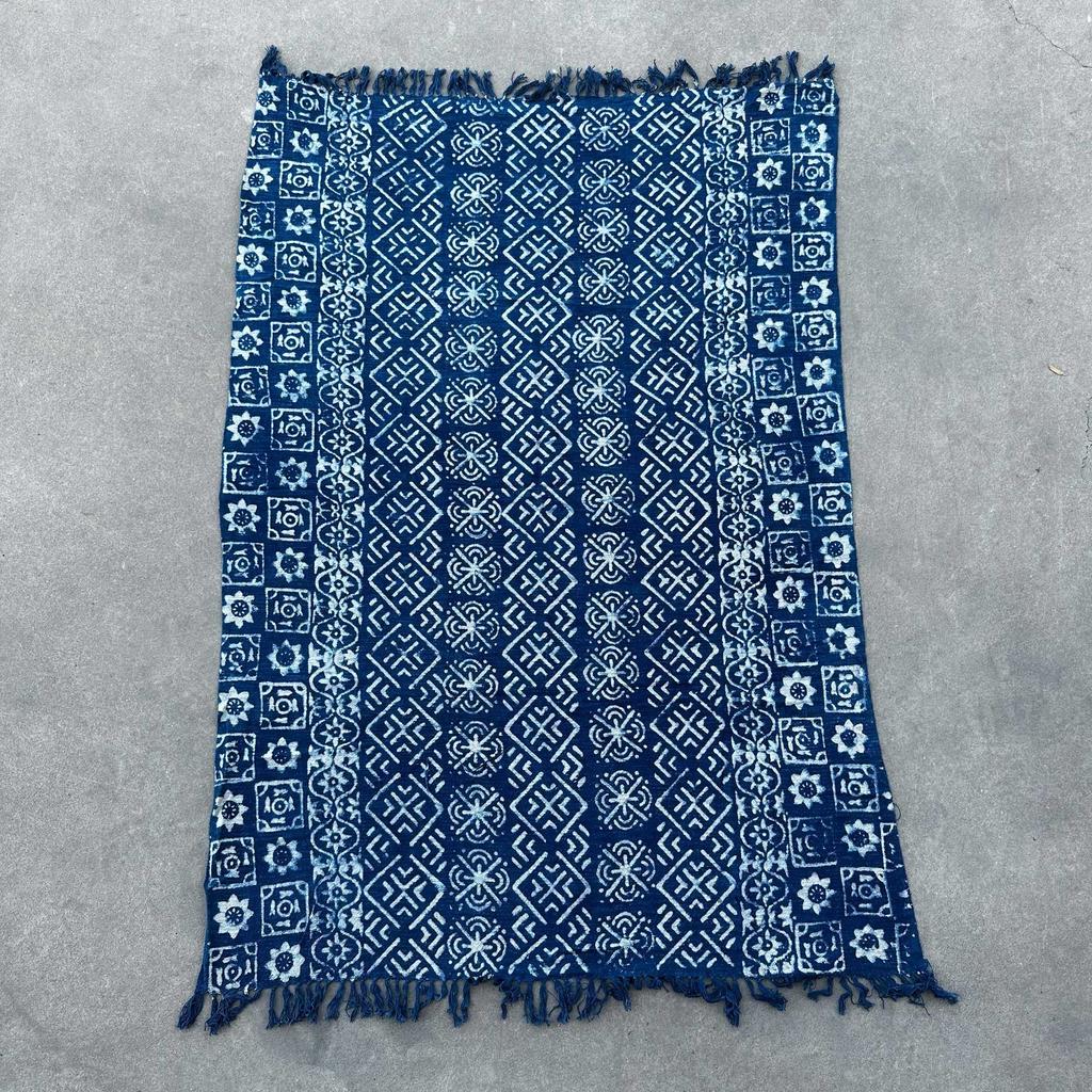 Throw Blanket, Boho Handmade Indigo Stripes 170x120cm