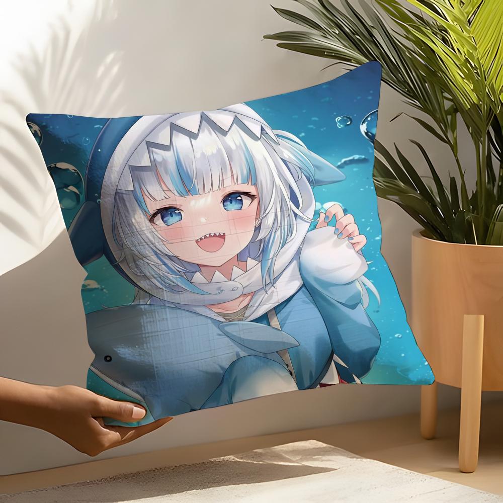 Kawaii Anime Hololive Gawr Gura Pillow Case Linen Cushion Covers For Decorative Sofa Home Pillows Case Car Chair Pillows Cases
