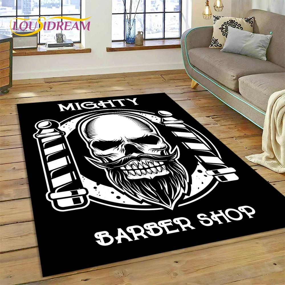 Mode Friseursalon Logo Schädel Vintage Teppich Teppich für Schlafzimmer Wohnzimmer Zuhause Sofa Dekoration, Kinderspiel Große Deko Bodenmatte