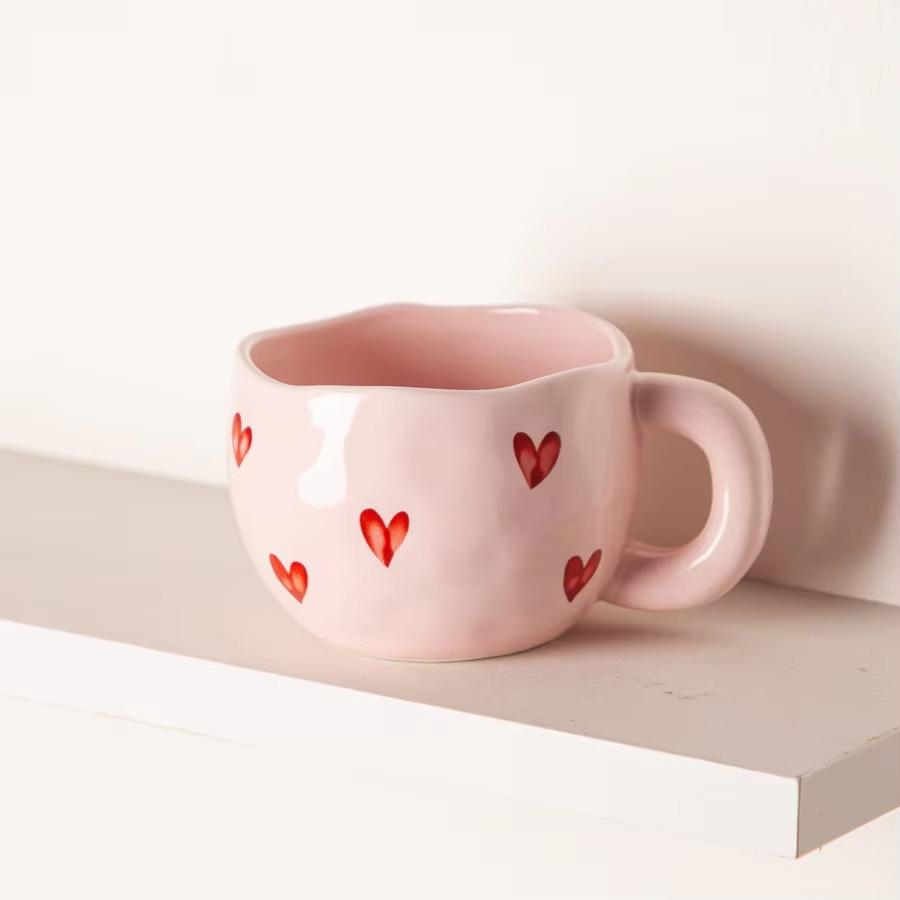 Romantic Heart Print Ceramic Mug Adorable Heat-resistant Coffee Milk Tea Cup for Home Office Ideal Birthday Gift