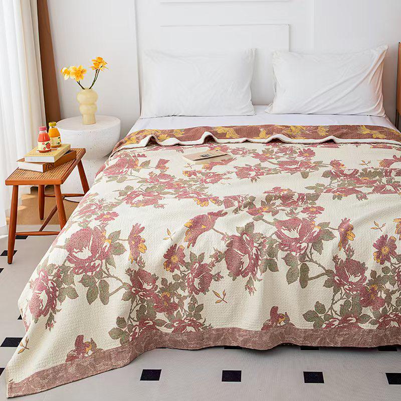 Customizable Pure Cotton 4-Layer Gauze Jacquard Blanket - Perfect New Year Gift