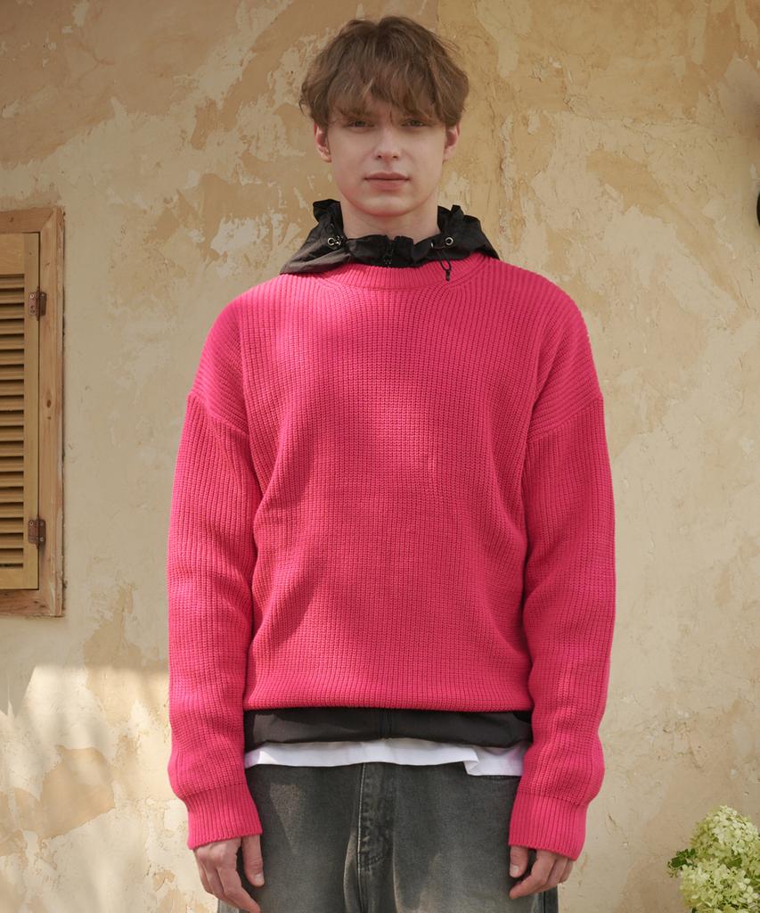 ESN Punched Round Neck Oversized Knit Pink