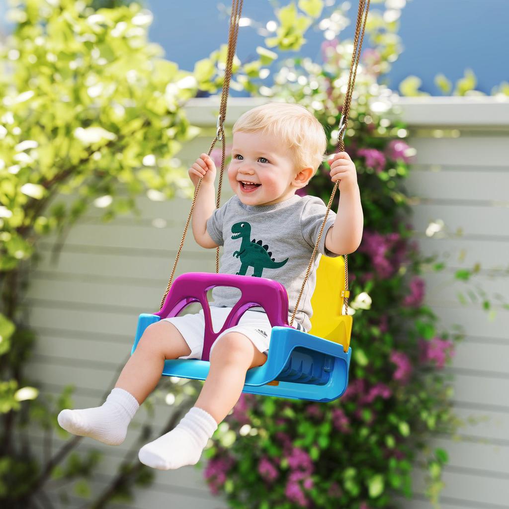 3 in 1 Detachable Kids Swing Seat with Seatbelt. Adjustable Rope for Indoor. Outdoor. Light Blue