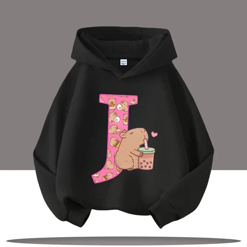 Cartoon Animal Letter Printed Children's Hoodie for Autumn Outdoor Casual Tops for Boys and Girls Hooded Pullover