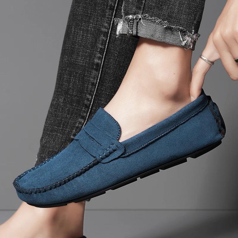 Fashion Suede Leather Men Casual Shoes Comfortable Man Loafers Lightweight Lazy Boat Shoes Breathable Slip On Man Driving Shoes