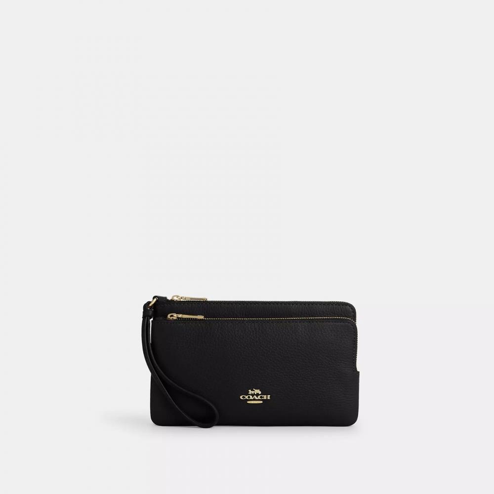 Coach Double Zip Wallet Gold Black