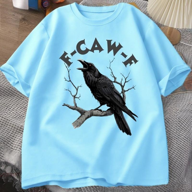 F Caw Lustige Krähe T-Shirt Unisex Damen Humor Ungezügeltes Tier T-Shirt Locker Vintage Grafik T-Shirts Baumwolle Bequem Herrenbekleidung