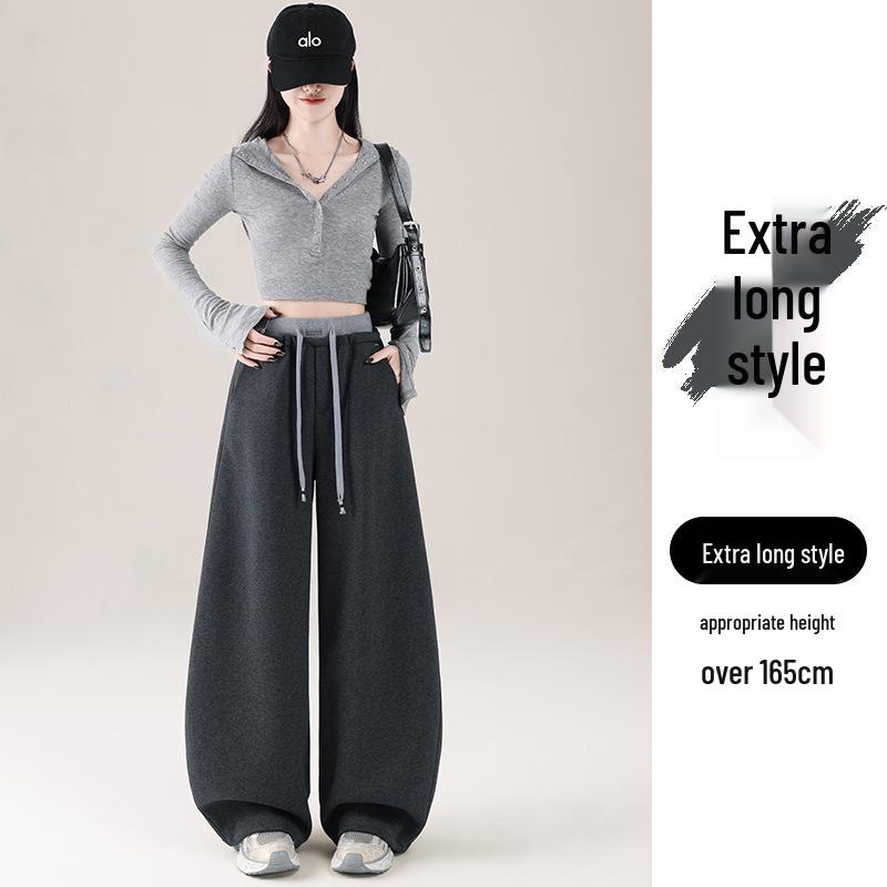 2026 Spring Color Block High-Waisted Cropped Wide-Leg Sweatpants for Women - Slimming & Casual Banana Two-Wear Long Pants