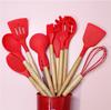 12 piece wooden handle silicone kitchenware set for simple kitchen style cooking with storage bucket and boxed kitchenware set