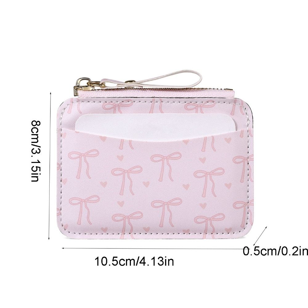 Zipper Bow Wallet PU Leather Card Holder Portable Short Card Bag Daily