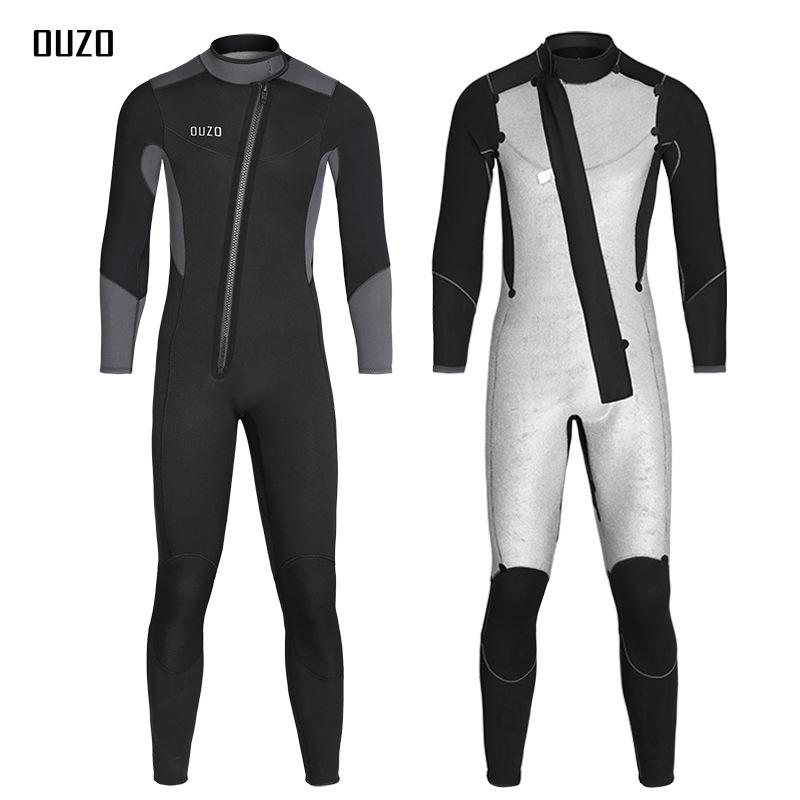 Men's 5/3mm Super Elastic Fleece-Lined Wetsuit, Cold-Proof One-Piece for Diving, Surfing, and Winter Swimming.