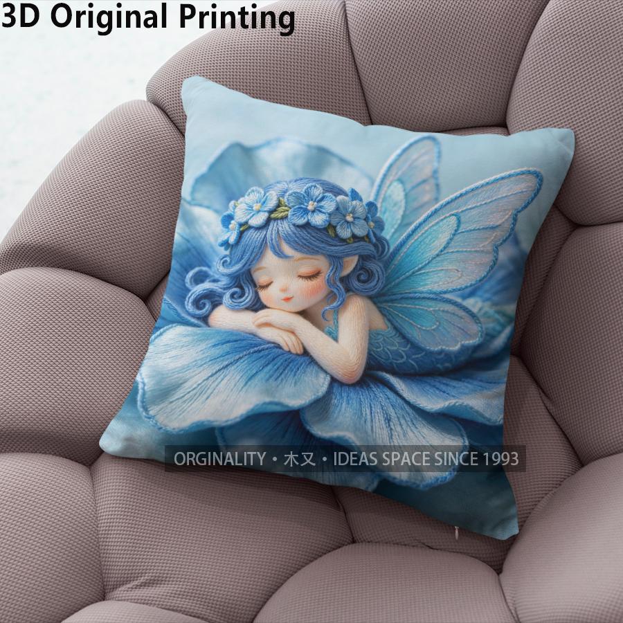 Fairy In Blue Flower Throw Pillow Covers Pattern Cushion Cover Suitable For Sofa Bedroom Car Pillow Cover