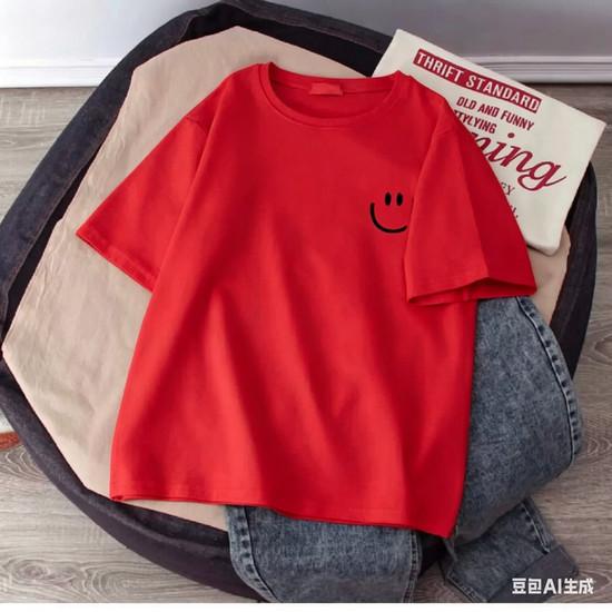Summer Smiling Face Print Children's T-shirt Short-sleeved Pure Cotton Loose Basic Versatile Base Cool Simple Kid Girl Tees Tops