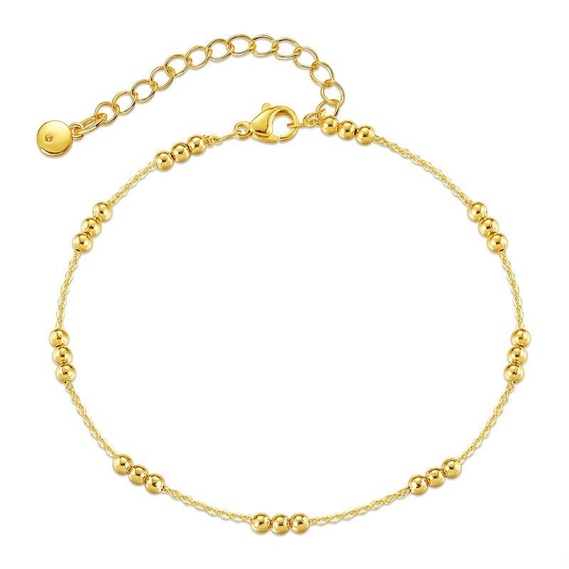 Women 18k Gold Plated Minimalist Gold Bead Thin Chain Anklet