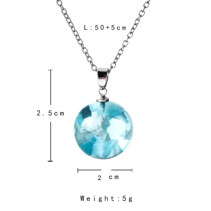 Chic Transparent Resin Craft Rould Ball Moon Pendant Necklaces Women Blue Sky White Cloud Chain Pendant Necklace Voguish Stylish Jewelry Giveaway