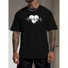 European Sizes Heart EKG Print Tee Shirt, Tees For Men, Casual Short Sleeve T-shirt For Summer