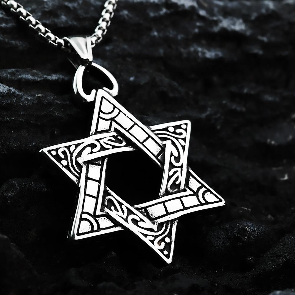 Vintage Style Double Sided Hexagram Men's Stainless Steel Punk Necklace