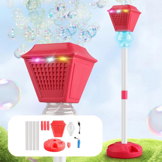 Macchina Bolle per Bambini Generatore Automatico di Bolle a Bottone Singolo Luci LED Colorate e Musica Lampada da Strada Creativa Giocattolo a Bolle per Feste all'Aperto E
