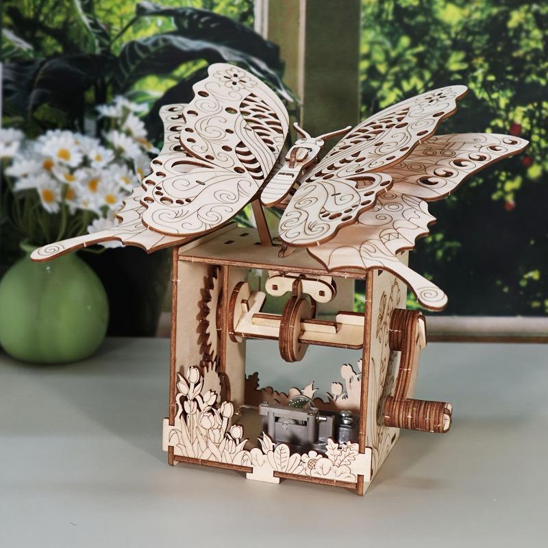 3D Wooden Puzzle Butterfly Music Box Model Toy