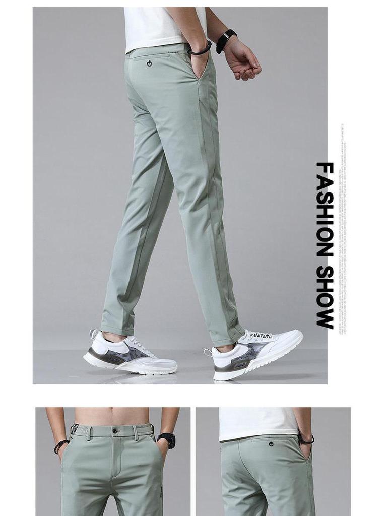 Men's Summer Ice Silk Quick-Dry Elastic Casual Pants - Breathable, Loose, Straight Sports Trousers