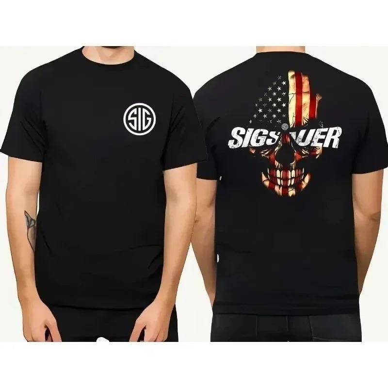 2026 Summer Men's Sig Souer Gun Pattern T-shirt Germon Gun Ammunition Army Top Casual Military Police T-shirt Skull Pattern Tee